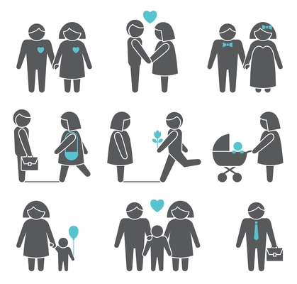 Women and men family figures icons set of parents children couple isolated vector illustration