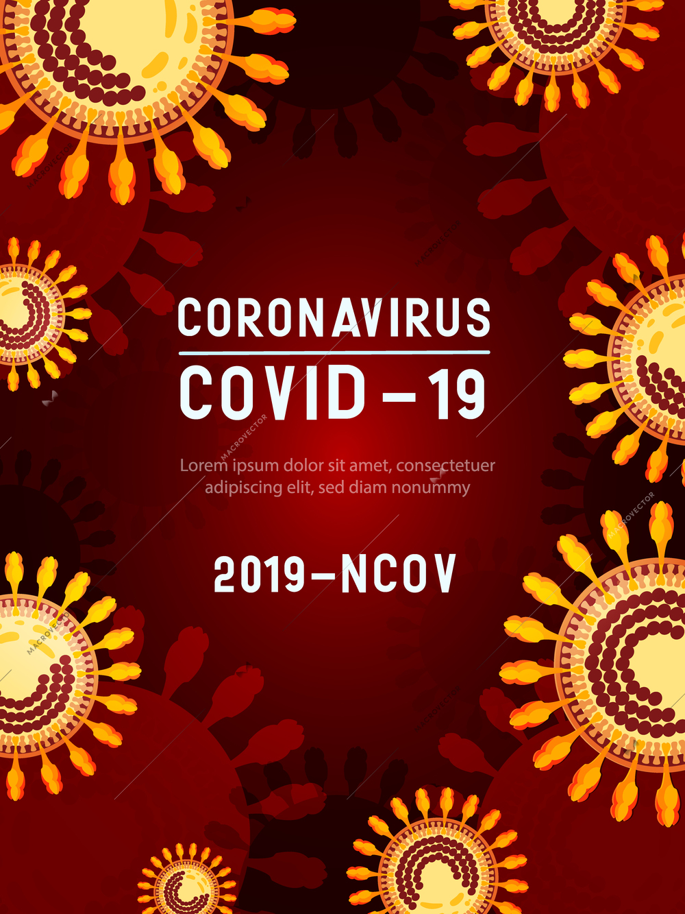 Coronavirus virus frame vertical background with composition of editable text surrounded by flat infected bacteria images vector illustration