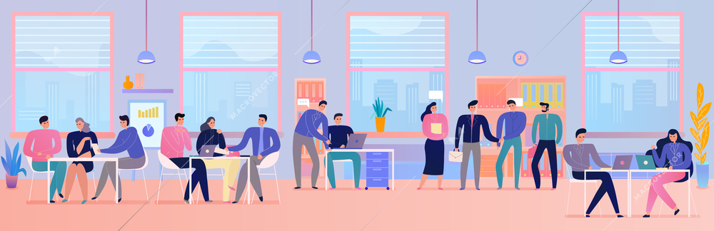 People at business meeting in office flat horizontal vector illustration