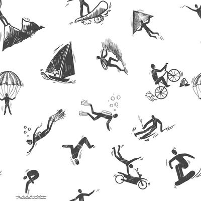 Extreme sports icon sketch seamless pattern of snorkeling surfing climbing vector illustration.