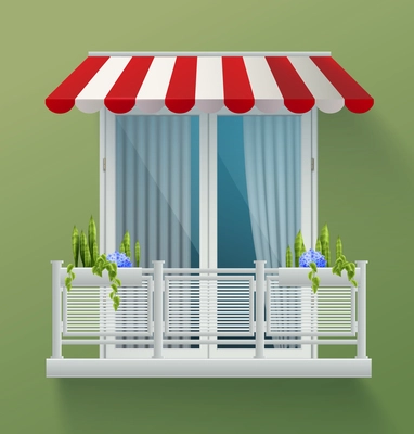 Part of house wall with window canopy and balcony fence realistic background realistic vector illustration