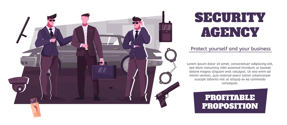 Security agency advertising banner providing profitable proposition for business protect vector illustration