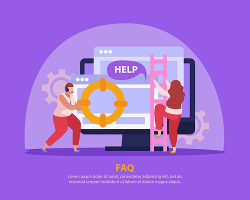 Flat background with monitor and operators supporting people online vector illustration