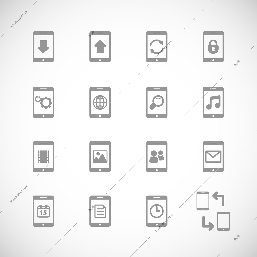 Online mobile applications iconset, contour flat isolated vector illustration