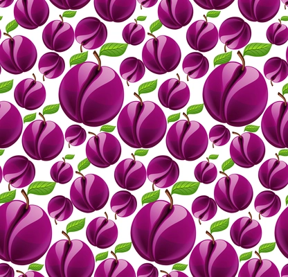 Ripe fresh natural organic fruit plum seamless pattern vector illustration