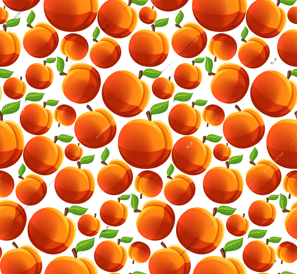 Ripe fresh natural organic fruit peach seamless pattern vector illustration