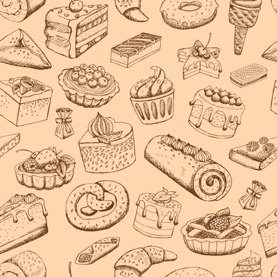 Seamless sweet pastries food vector illustration wallpaper