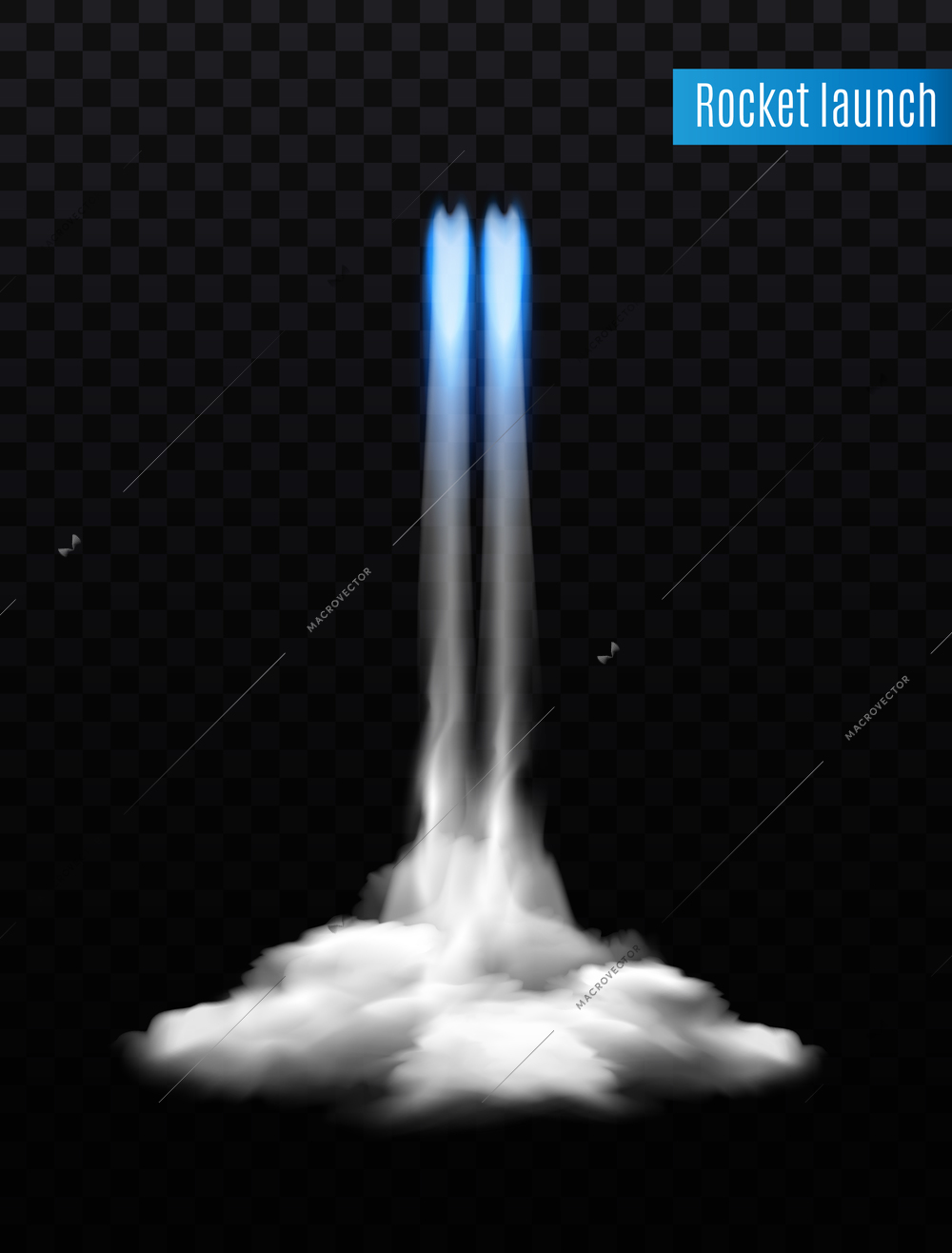 Space rocket flame smoke composition with text on transparent background with fume clouds and fire blasts vector illustration