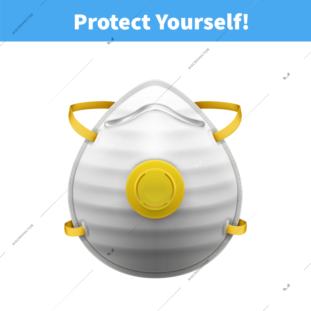 Individual protective medial masks N95 realistic colored composition with protect yourself headline vector illustration