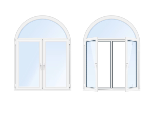 Two isolated and realistic arch windows  icon set white open and closed vector illustration