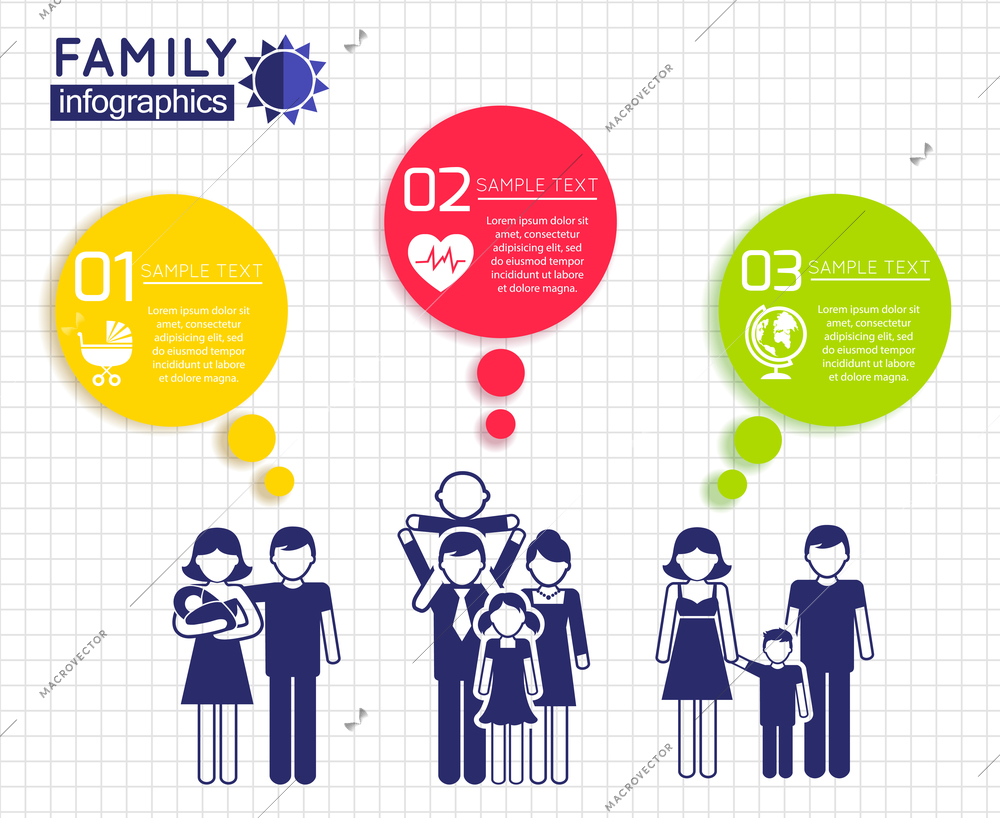 Infographics design with family parent children icons and color speech bubbles vector illustration