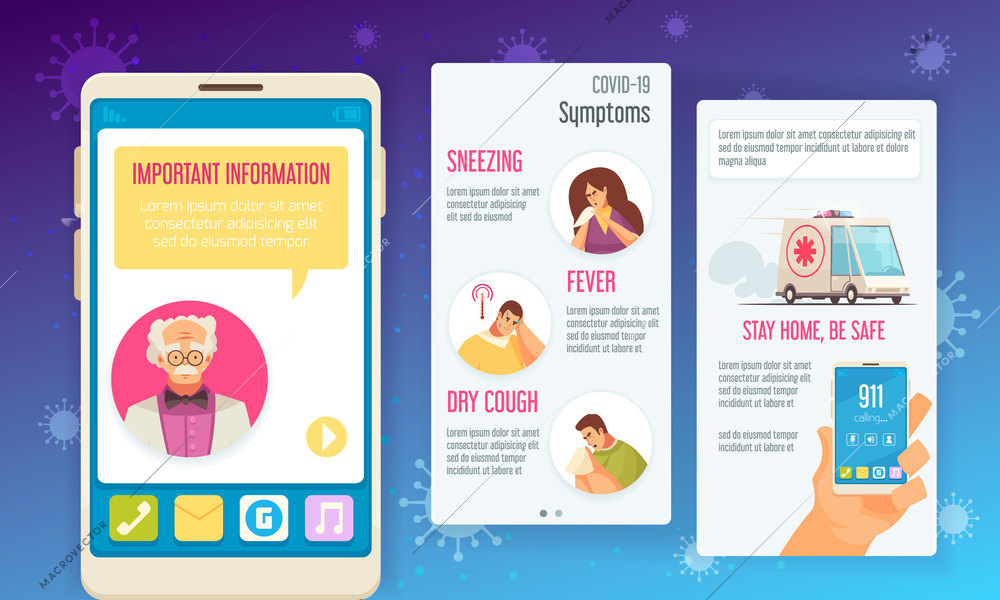 Medicine hygiene virus coronavirus set of vertical mobile backgrounds with editable text and doodle style icons vector illustration