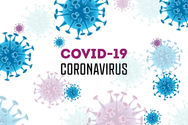 Realistic coronavirus covid-19 background with editable text and colourful images of infectious bacteria microbes viruses vector illustration