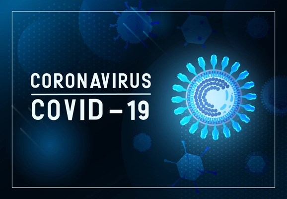 Coronavirus virus horizontal banner with frame and editable text with glowing neon bacteria agent of infection vector illustration