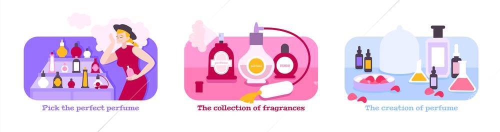 Perfume icons composition set with creation of perfume symbols flat isolated vector illustration