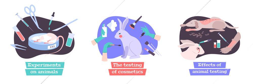 Animal testing composition set with effects of testing symbols flat isolated vector illustration