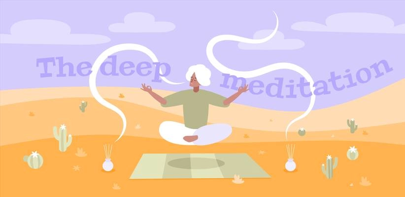 Deep meditation body mind relaxing mindful awareness practice flat composition with aromatic fragrances background experience vector illustration