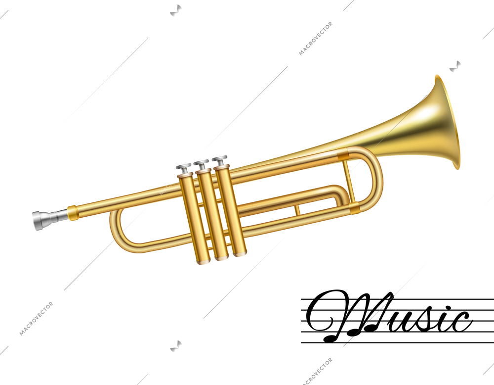 Golden music trumpet isolated on white background vector illustration