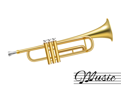 Golden music trumpet isolated on white background vector illustration