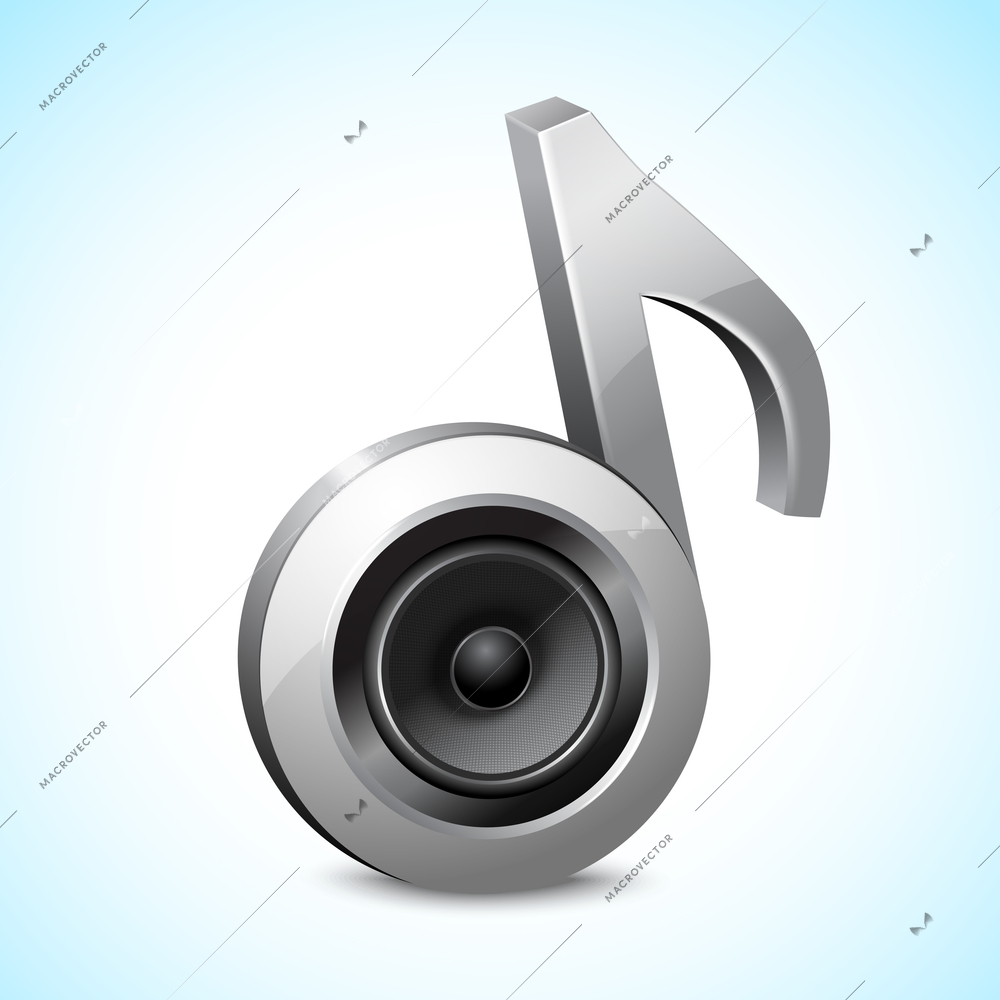 Audio speaker subwoofer system in note sign music concept isolated on white background vector illustration