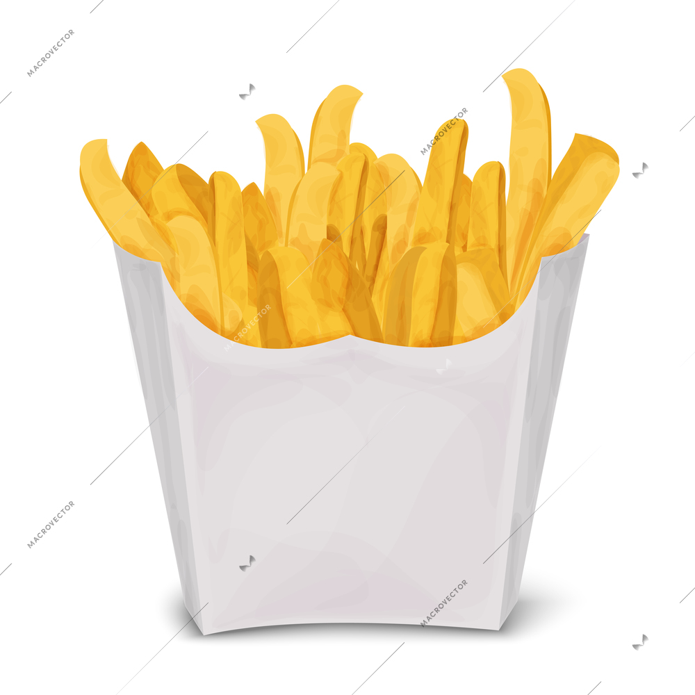 Fast junk food french fries in paper pack isolated on white background vector illustration.