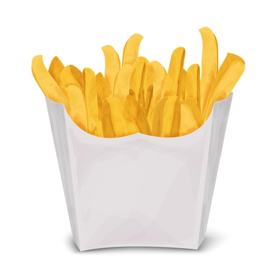 Fast junk food french fries in paper pack isolated on white background vector illustration.