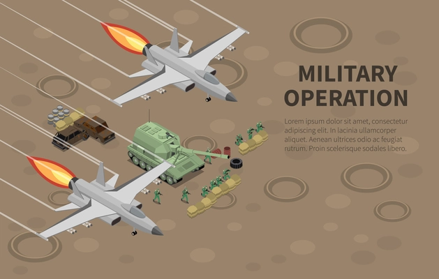 Military air forces airmen units armed equipped for special combat ground operations isometric composition background vector illustration