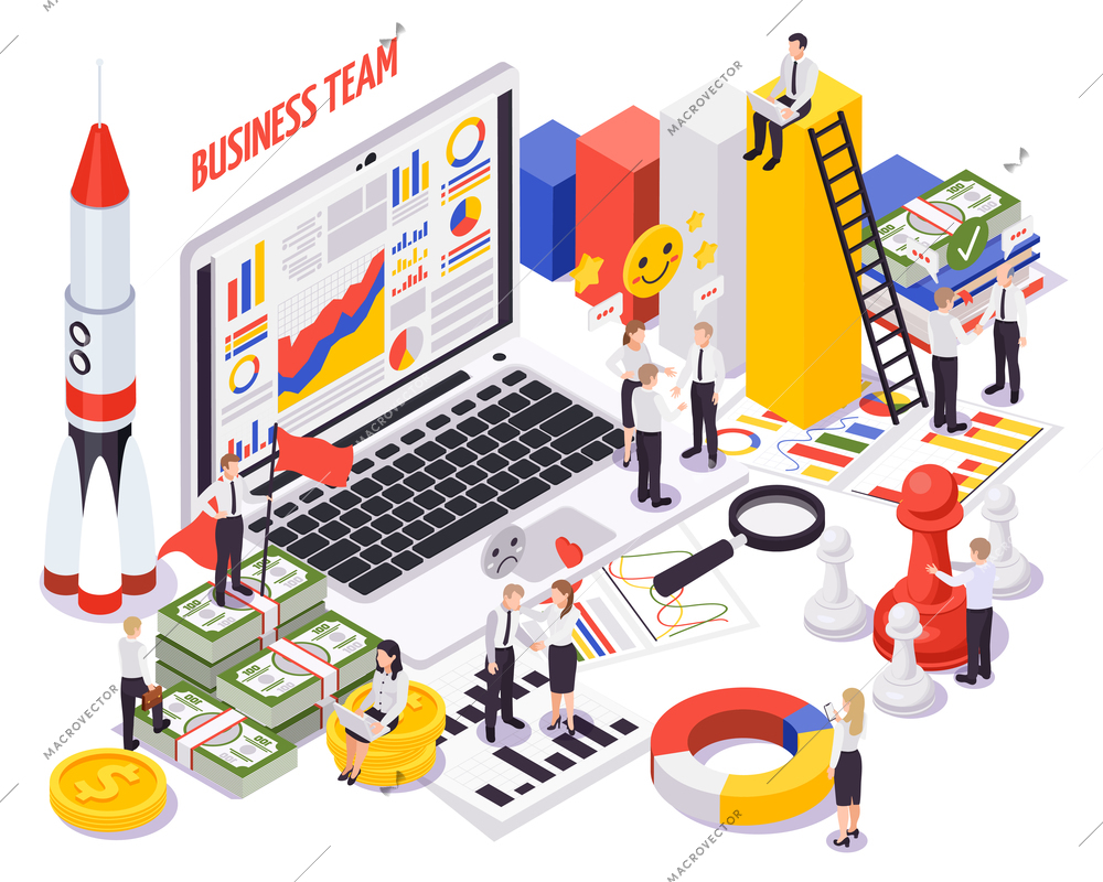 Soft skills for successful business startup concept isometric composition with teamwork communication responsibility decision making vector illustration