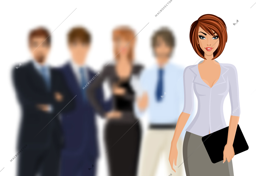 Group of business people busines woman with business team isolated on white vector illustration