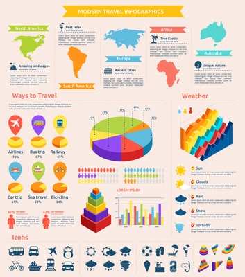 Modern travel infographic set with transport weather gadget and tourism icons vector illustration