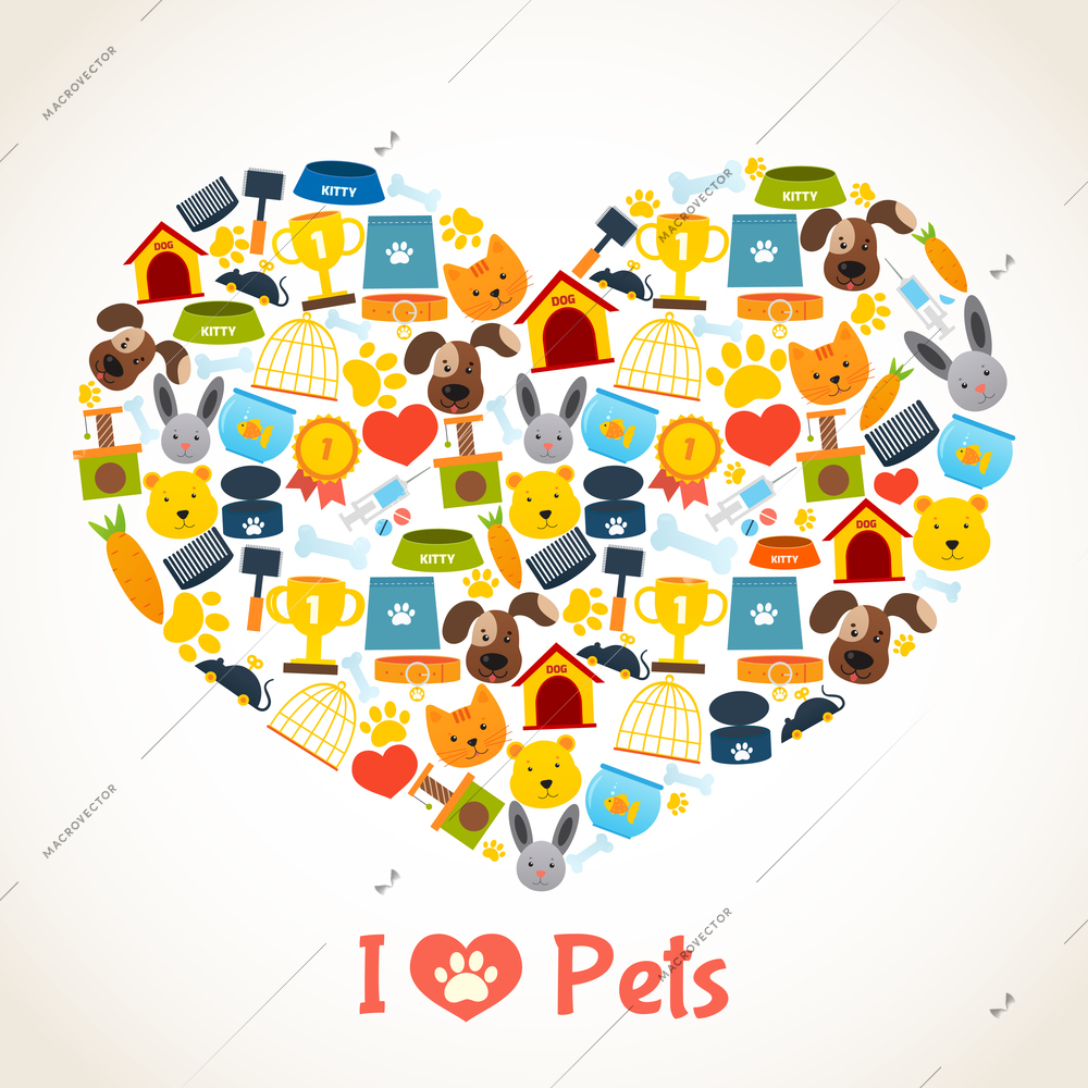 I love pets heart concept with comfort care elements vector illustration