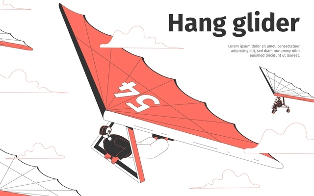 Hang gliders flying in sky 3d isometric vector illustration