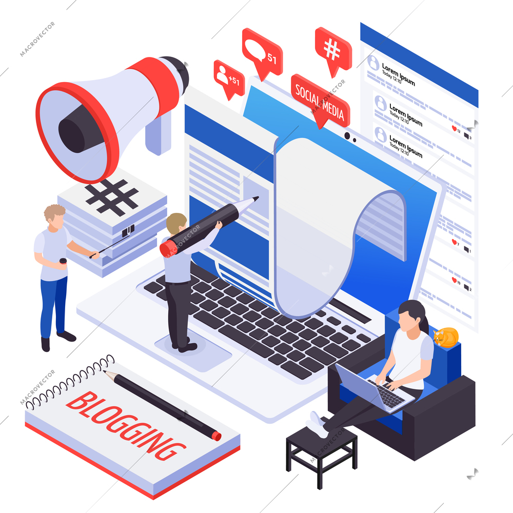 Modern social media marketing smm trends with blogging chatting messaging advertising content sharing isometric composition vector illustration