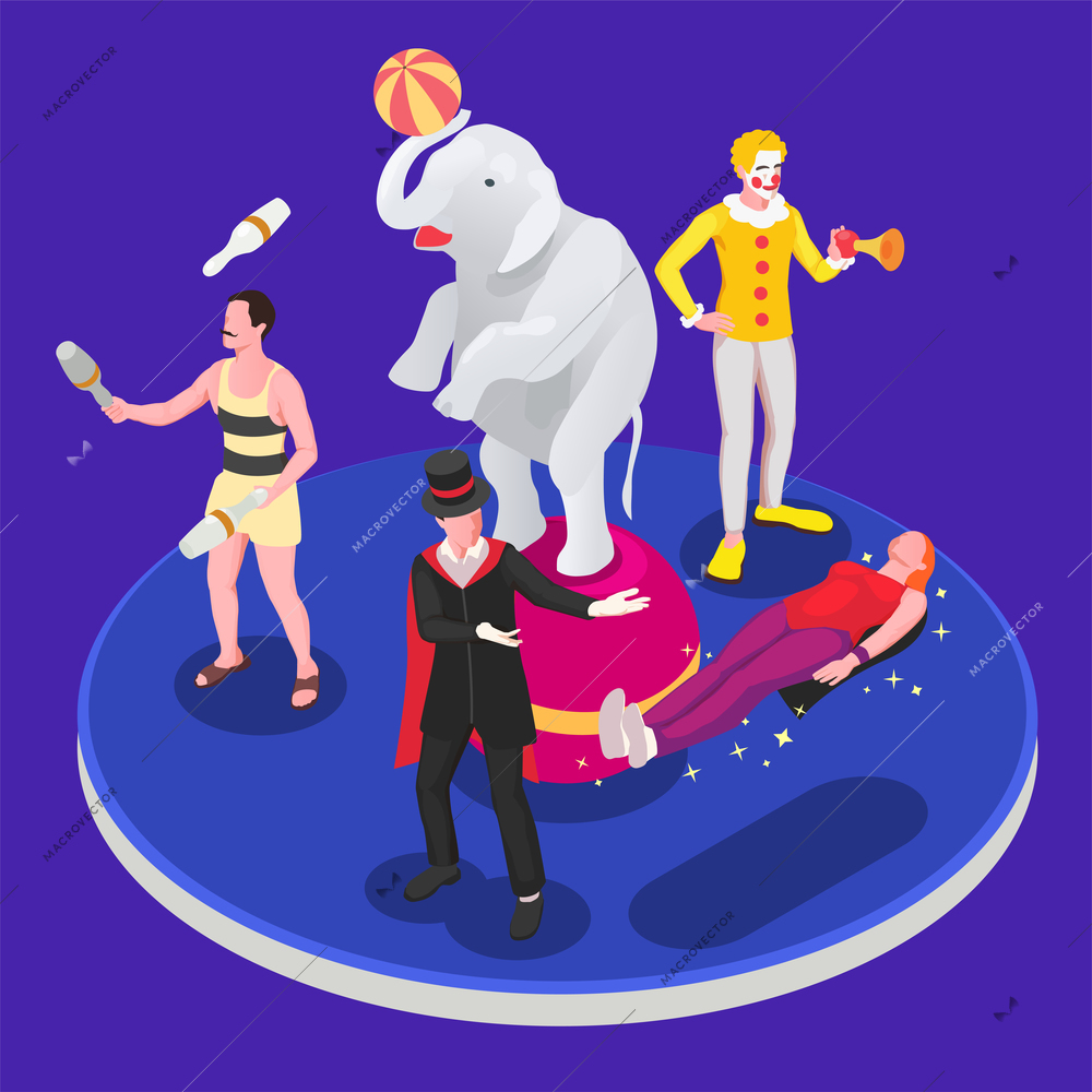 Circus isometric concept with show tent and amusement park vector illustration