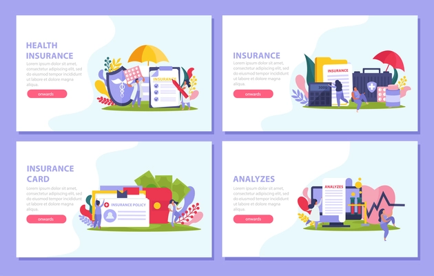 Health insurance concept icons set with insurance card symbols flat isolated vector illustration