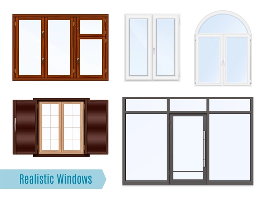 Windows realistic icon set with several wings different styles and types of windows vector illustration