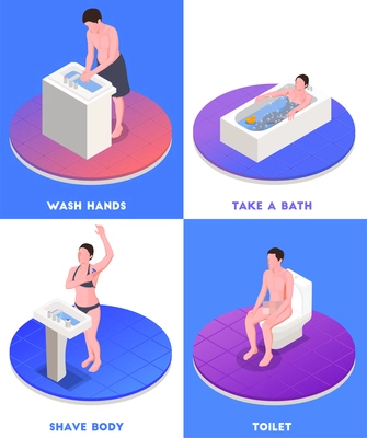 Hygiene isometric concept icons set with bathing and toilet symbols isolated vector illustration