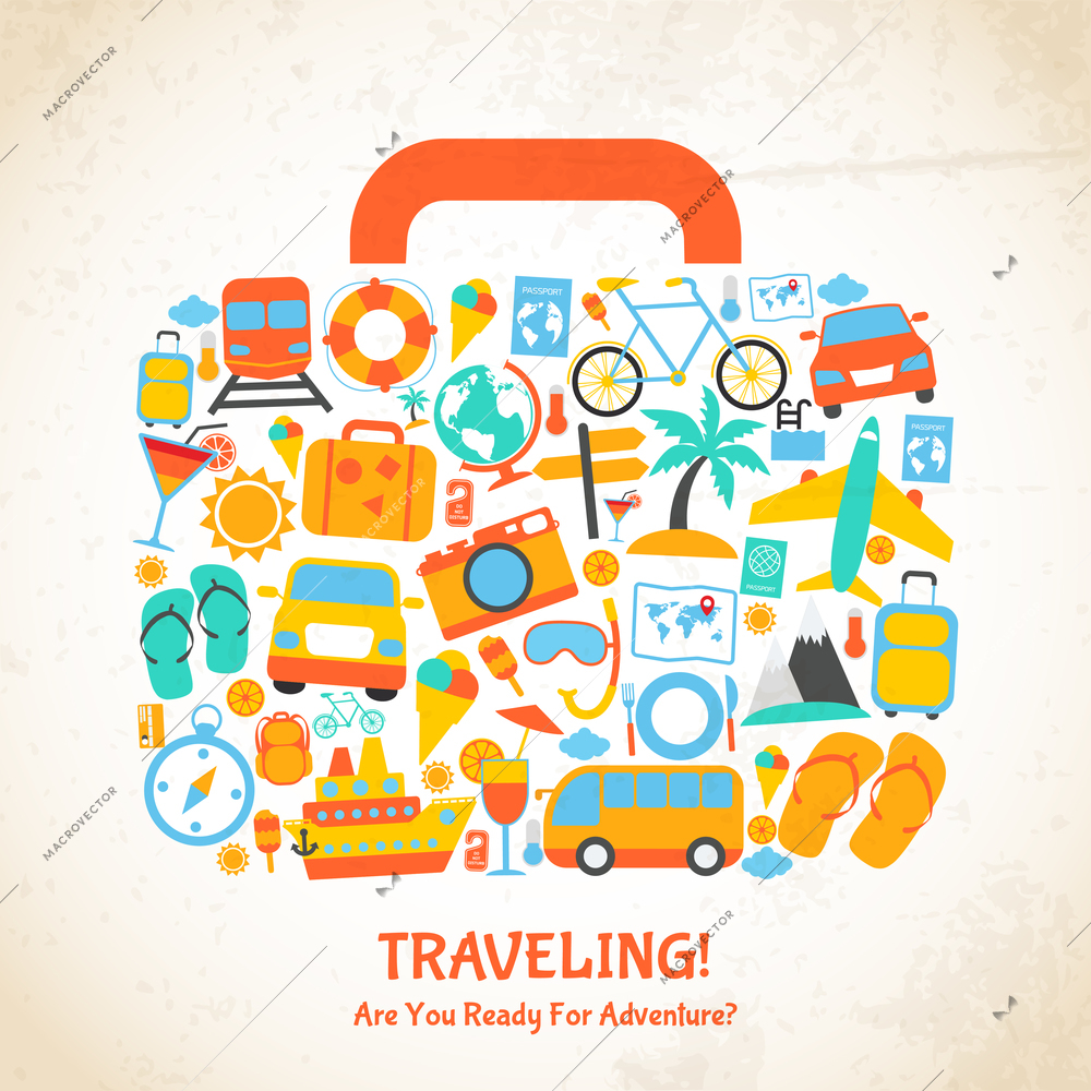 Travel holiday vacation suitcase ready for adventure concept vector illustration