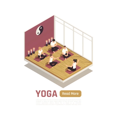 Path of personal growth through yoga meditation self improvement isometric composition with lotus position course vector illustration