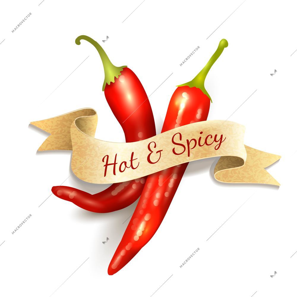 Red chili pepper hot and spice kitchen ribbon badge vector illustration