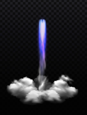 Space rocket flame smoke composition with realistic image of blue violet fire blast on transparent background vector illustration