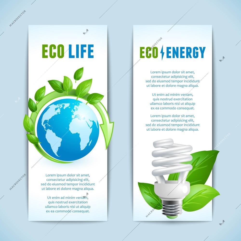 Ecology and green energy eco life concept vertical banners isolated vector illustration