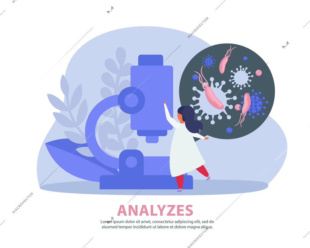 Lung inspection flat background with specialist doing laboratory analysis vector illustration