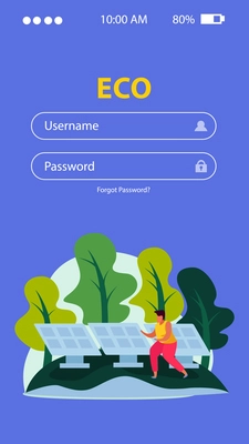 Ecology and save nature concept flat vertical background with images and fields for username and password vector illustration