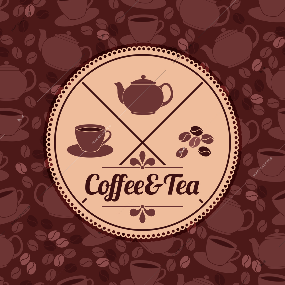 Restaurant cafe menu template with coffee and tea badge and background vector illustration.