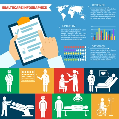 Medical healthcare infographic with vaccination delivery surgery symbols vector illustration