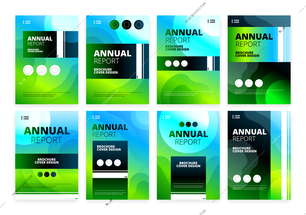 Vertical template cover brochure design set with annual report headline and abstract background vector illustration