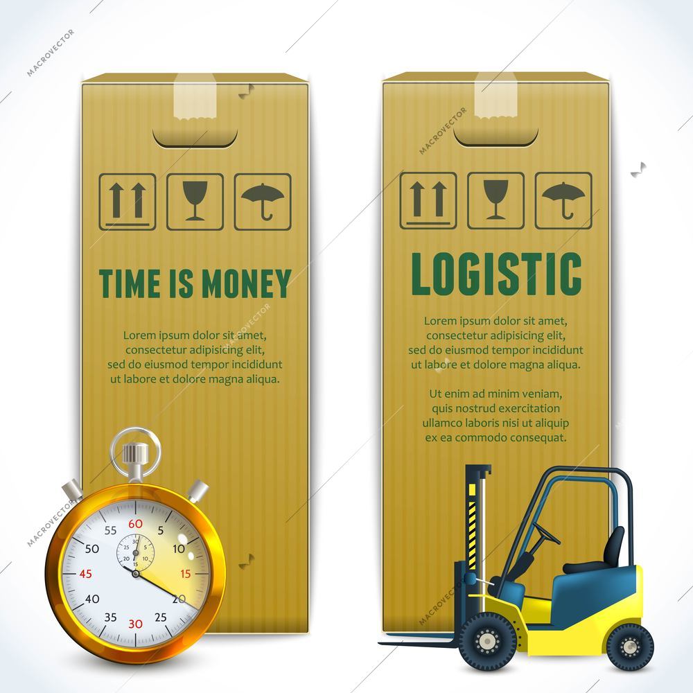 Logistic time is money shipping delivery service realistic banners set isolated vector illustration.