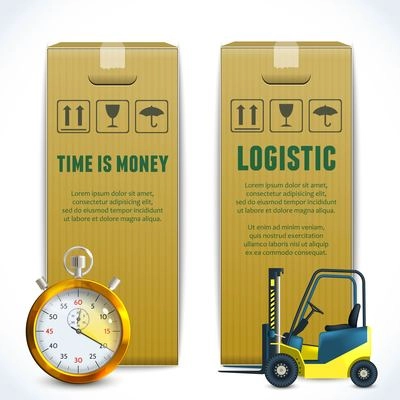 Logistic time is money shipping delivery service realistic banners set isolated vector illustration.