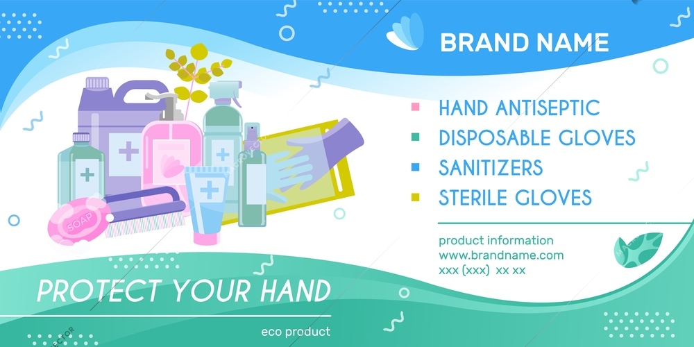 Hand antiseptic advertising banner with editable text and brand name with sanitizer gel disinfection product images vector illustration